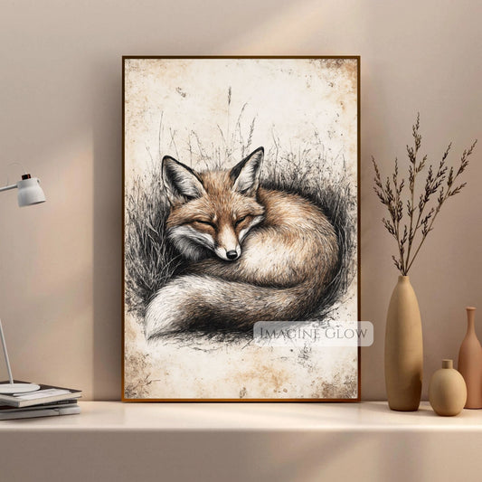 Hand-drawn fox illustration for wildlife lovers’ home decor.