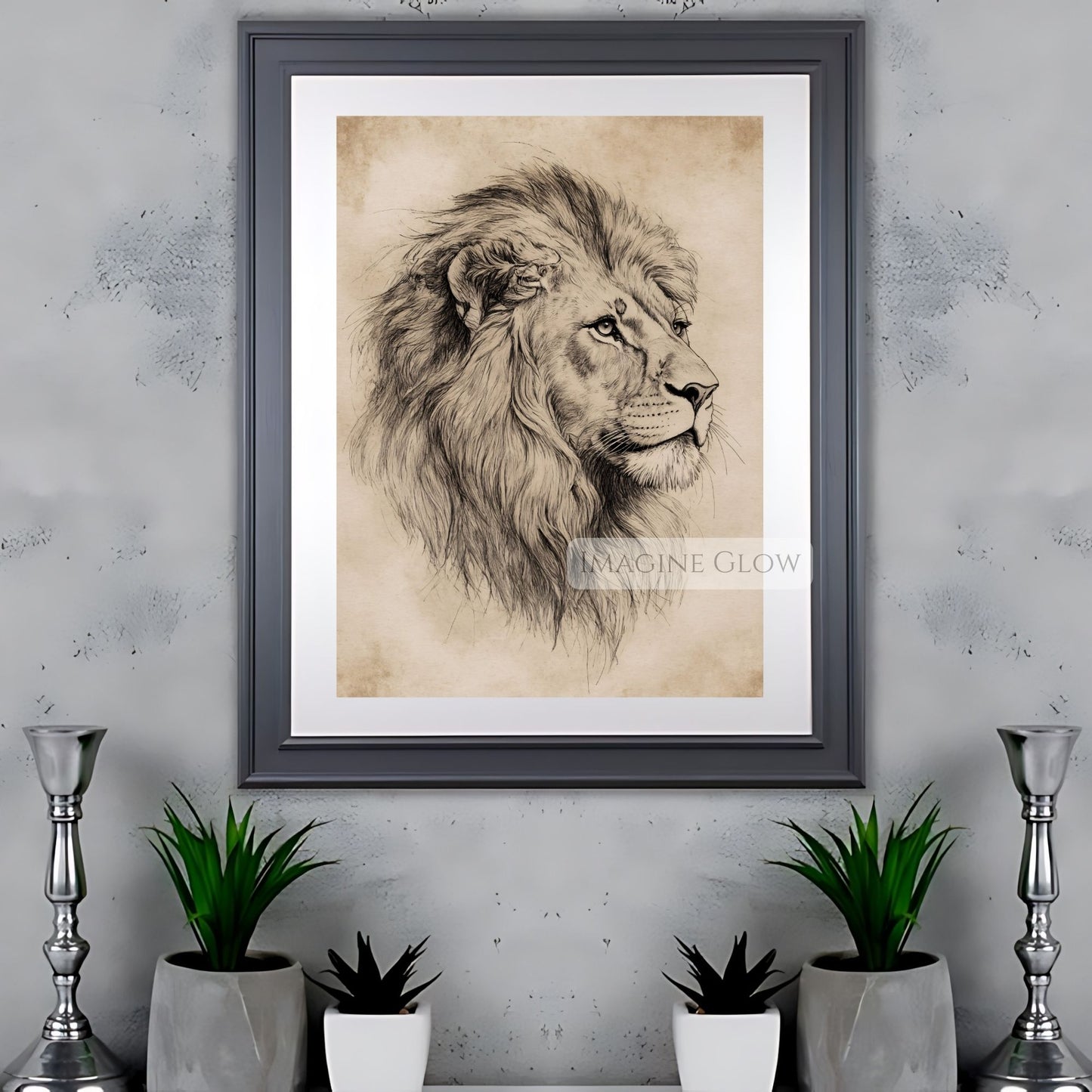 Detailed vintage lion sketch for safari lovers’ wall art.