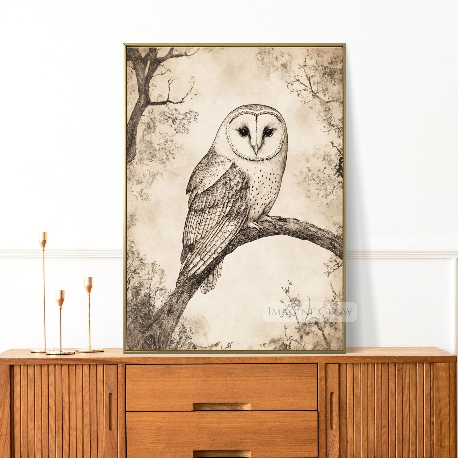 Intricate pencil drawing of an owl in vintage style.