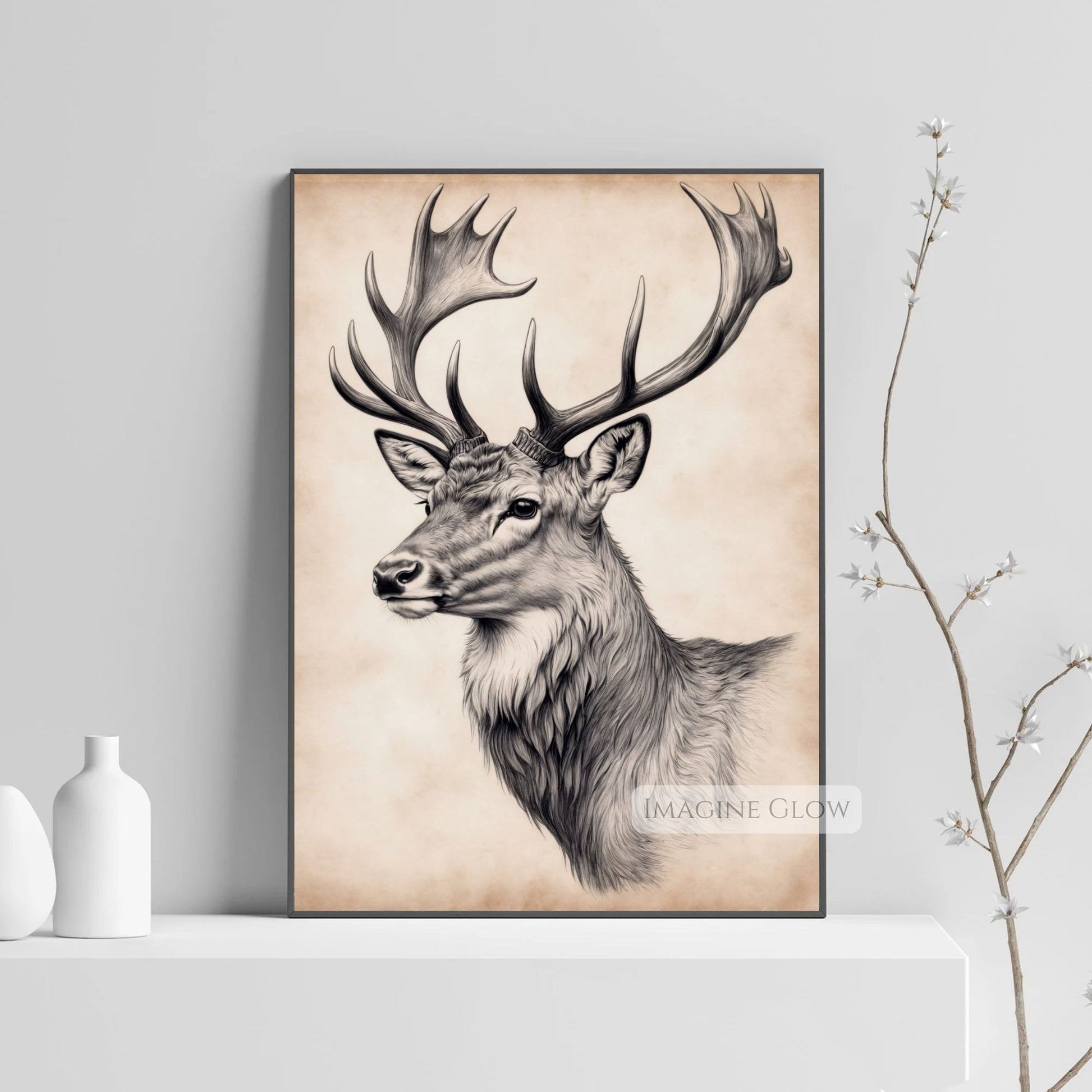 Hand-drawn stag sketch in vintage style.