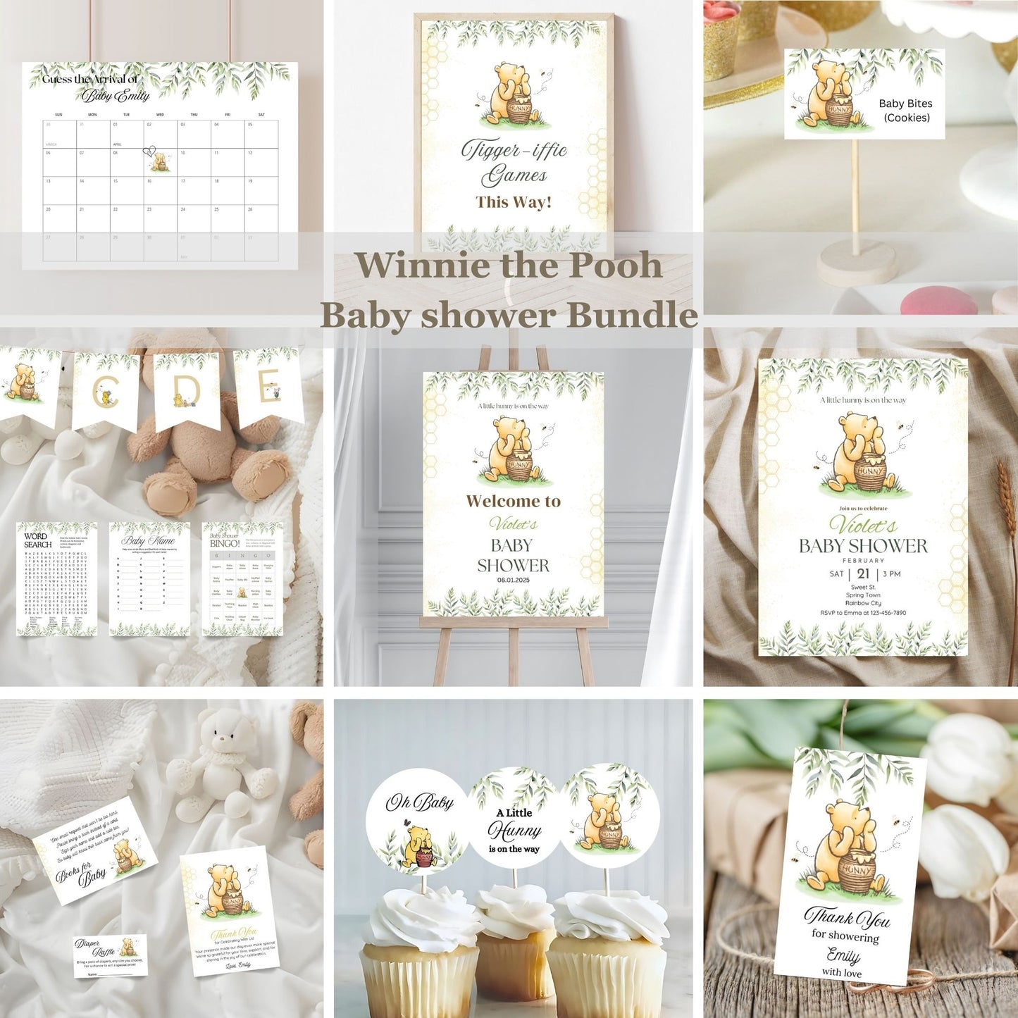 Winnie Pooh baby shower invitation bundle
