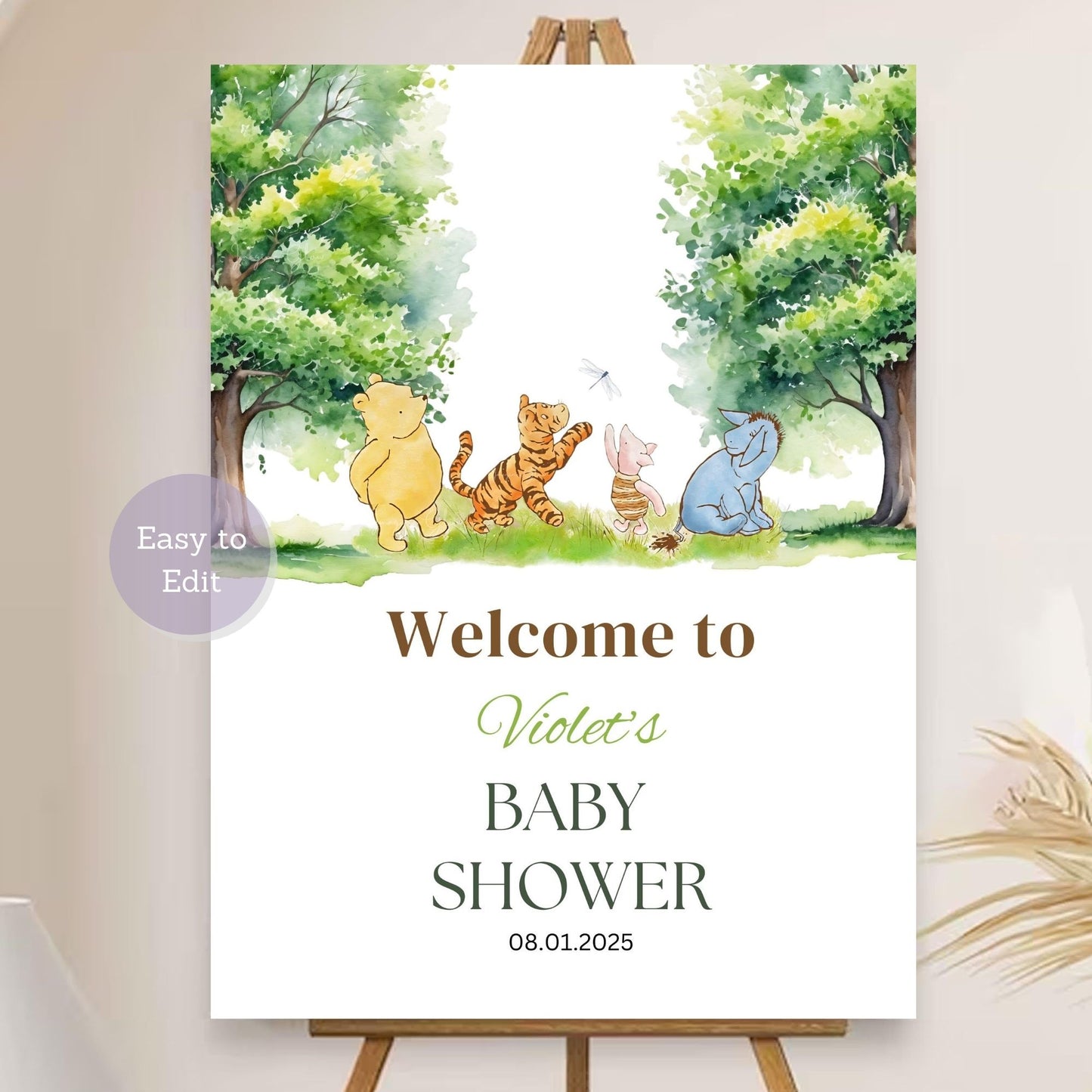 Winnie the Pooh forest theme baby shower welcome sign