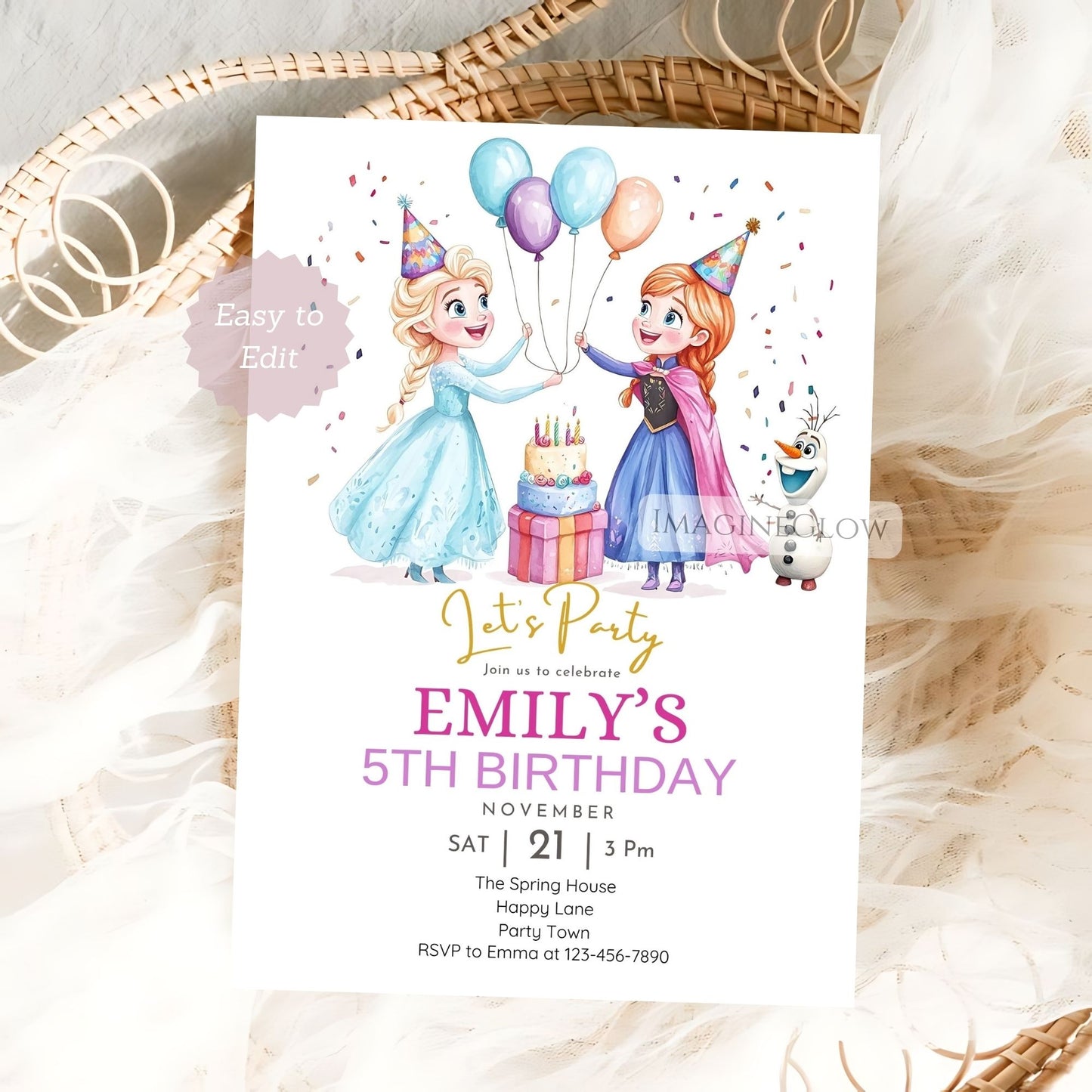 Frozen birthday invitation with Elsa and Anna