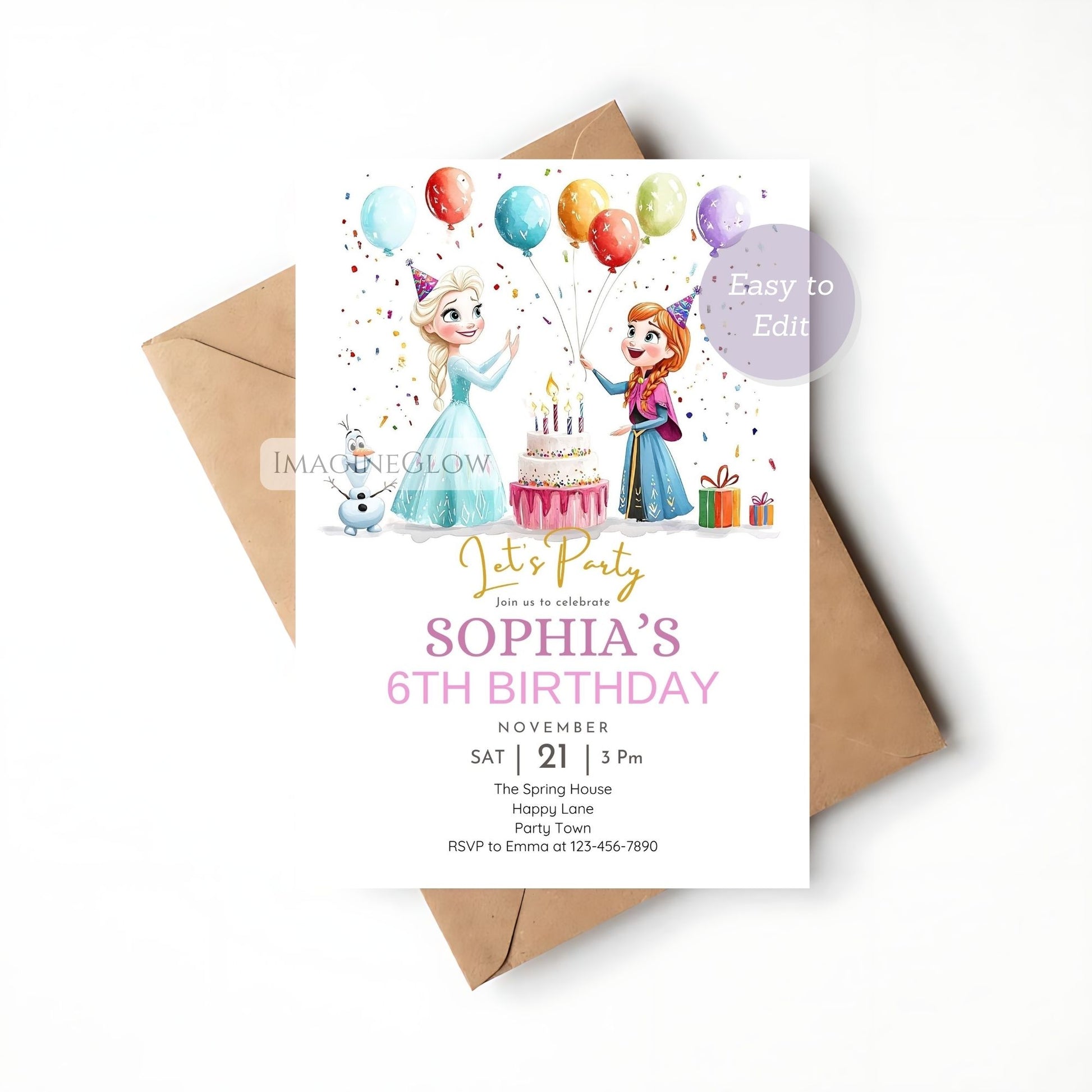 Charming Elsa Frozen birthday invitation