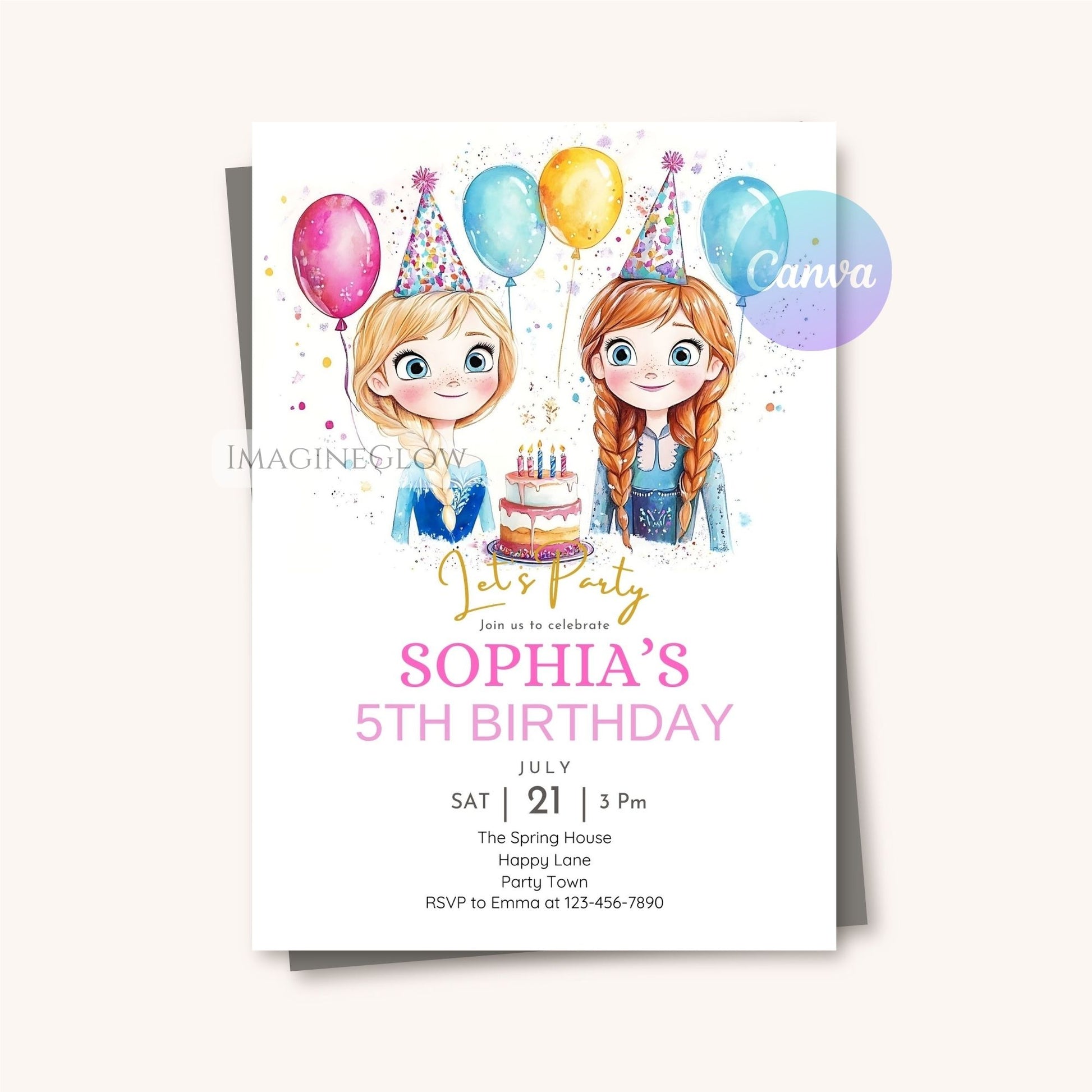 elsa anna kids birthday invitation