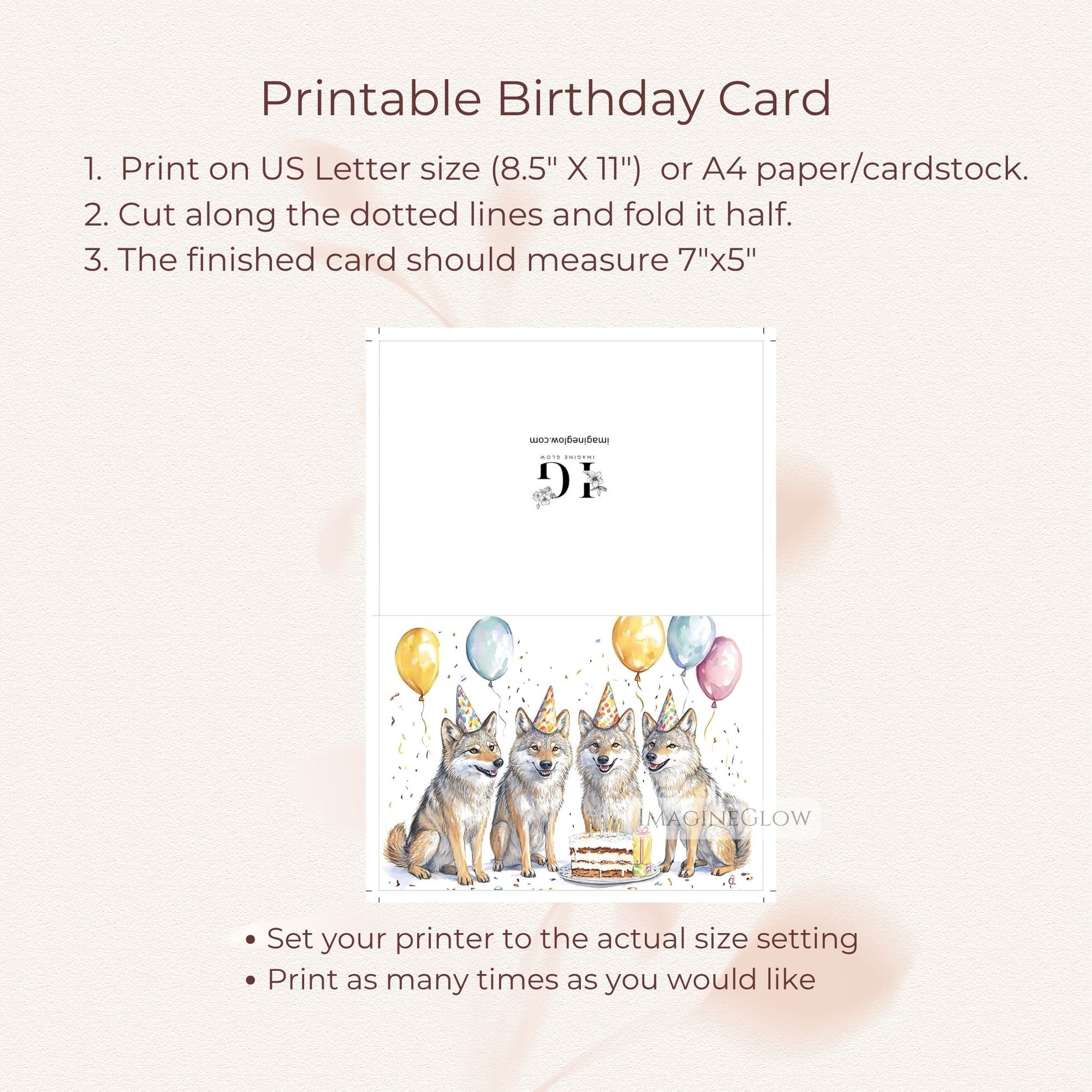 Printable wolf greeting
Wolf birthday card for adults
Wilderness animal card