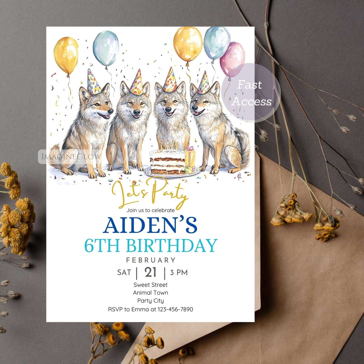 Wolf Birthday Invitation forest theme
Wild animal party invitation printable