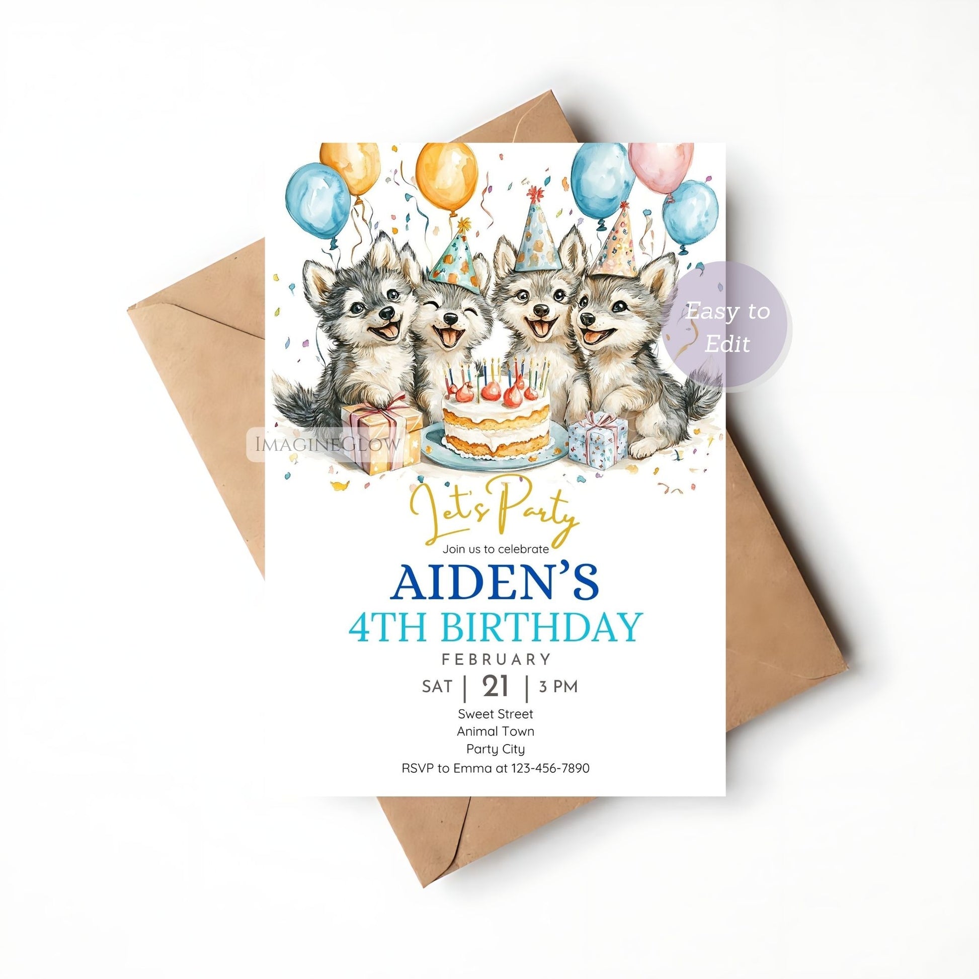 Printable baby wolf birthday invitation