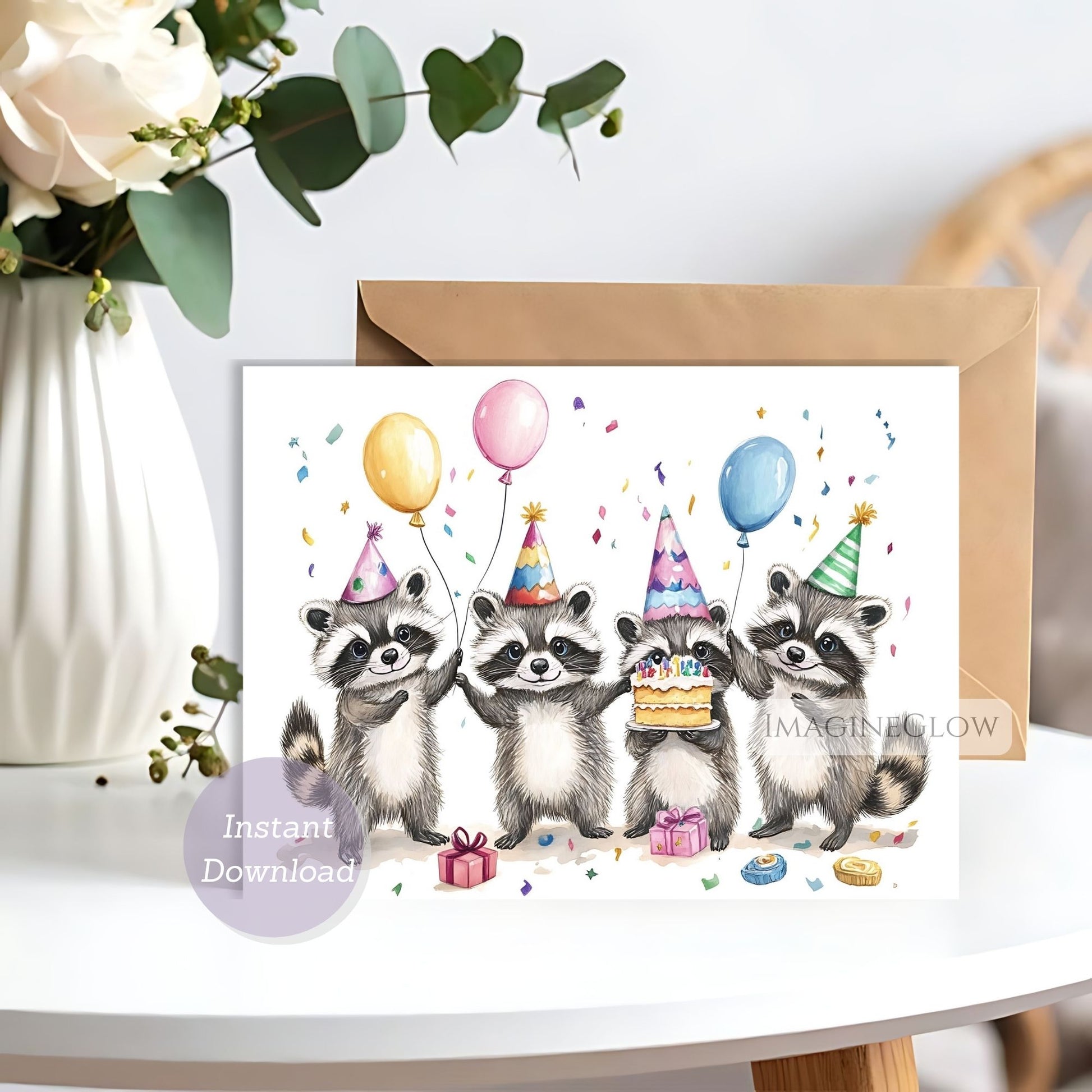 cute raccoon happy birthday card