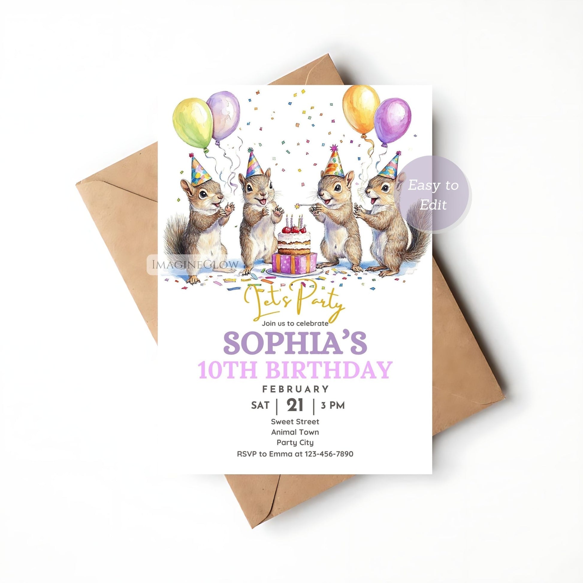 Cute forest-themed birthday invitation
Printable squirrel birthday party invite
