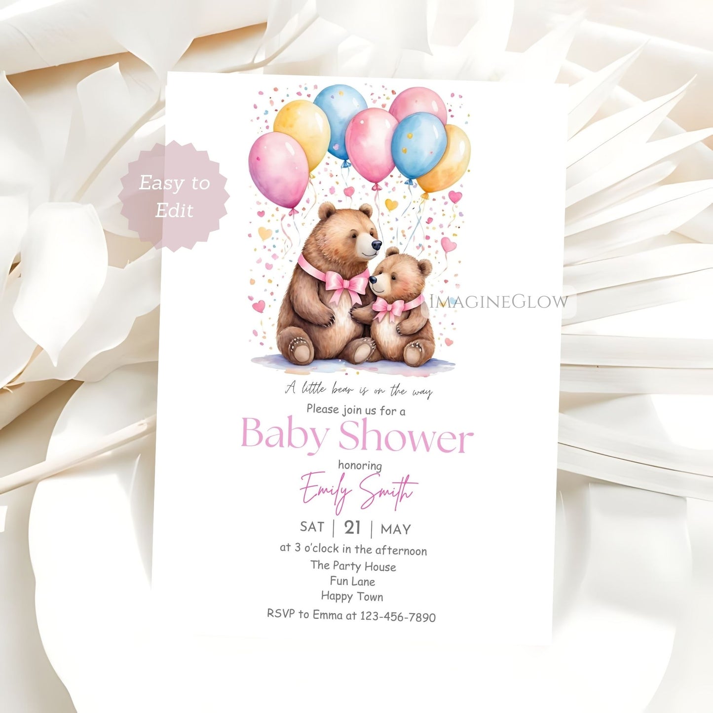 woodland bear baby shower invite