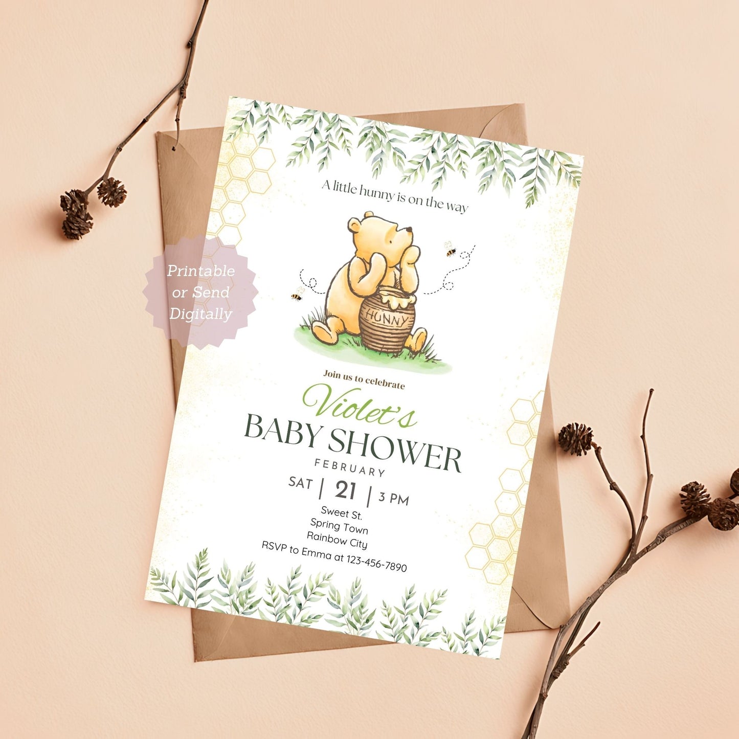 Classic bear baby shower invitation template