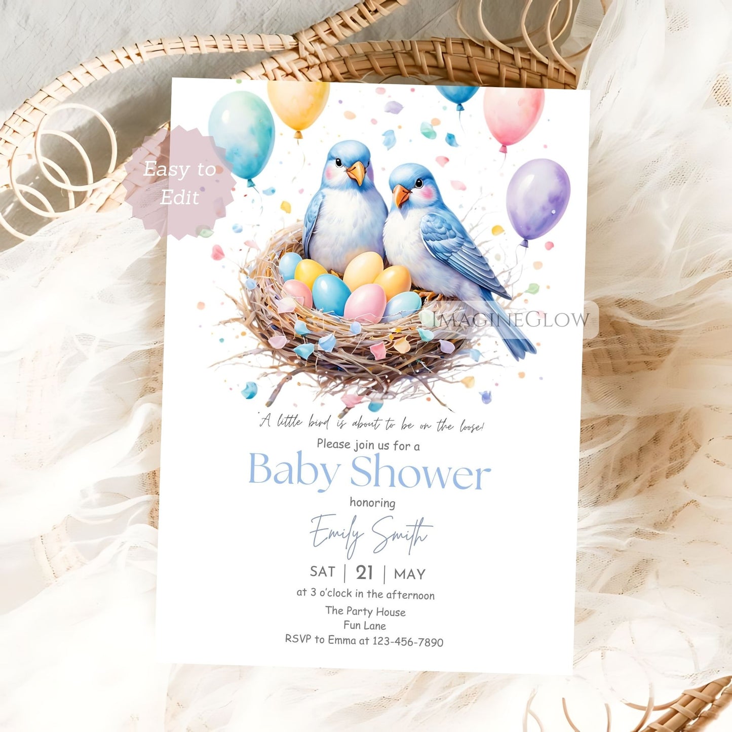 bird baby shower digital template
springtime bird baby shower invite