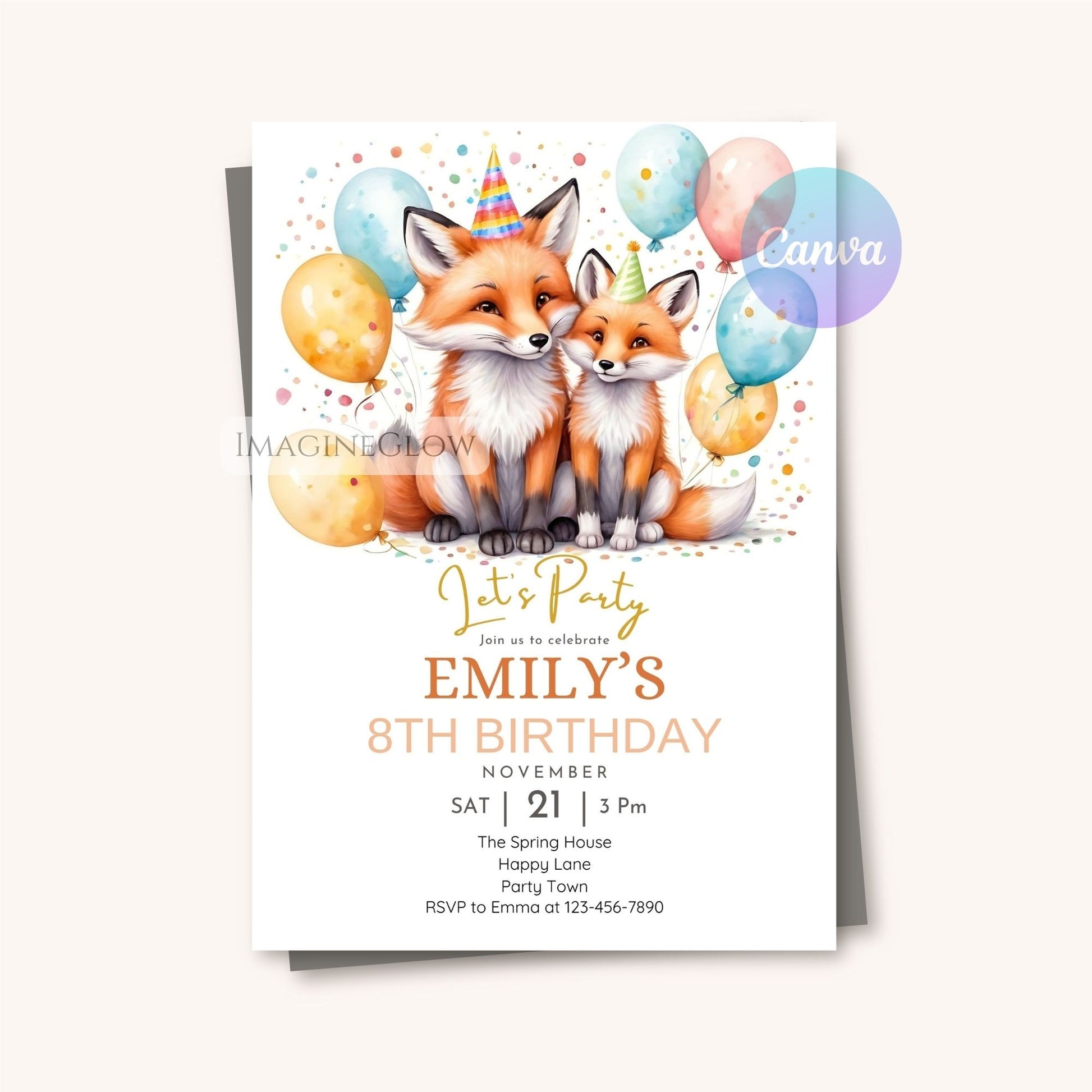 cute boho fox birthday invitation