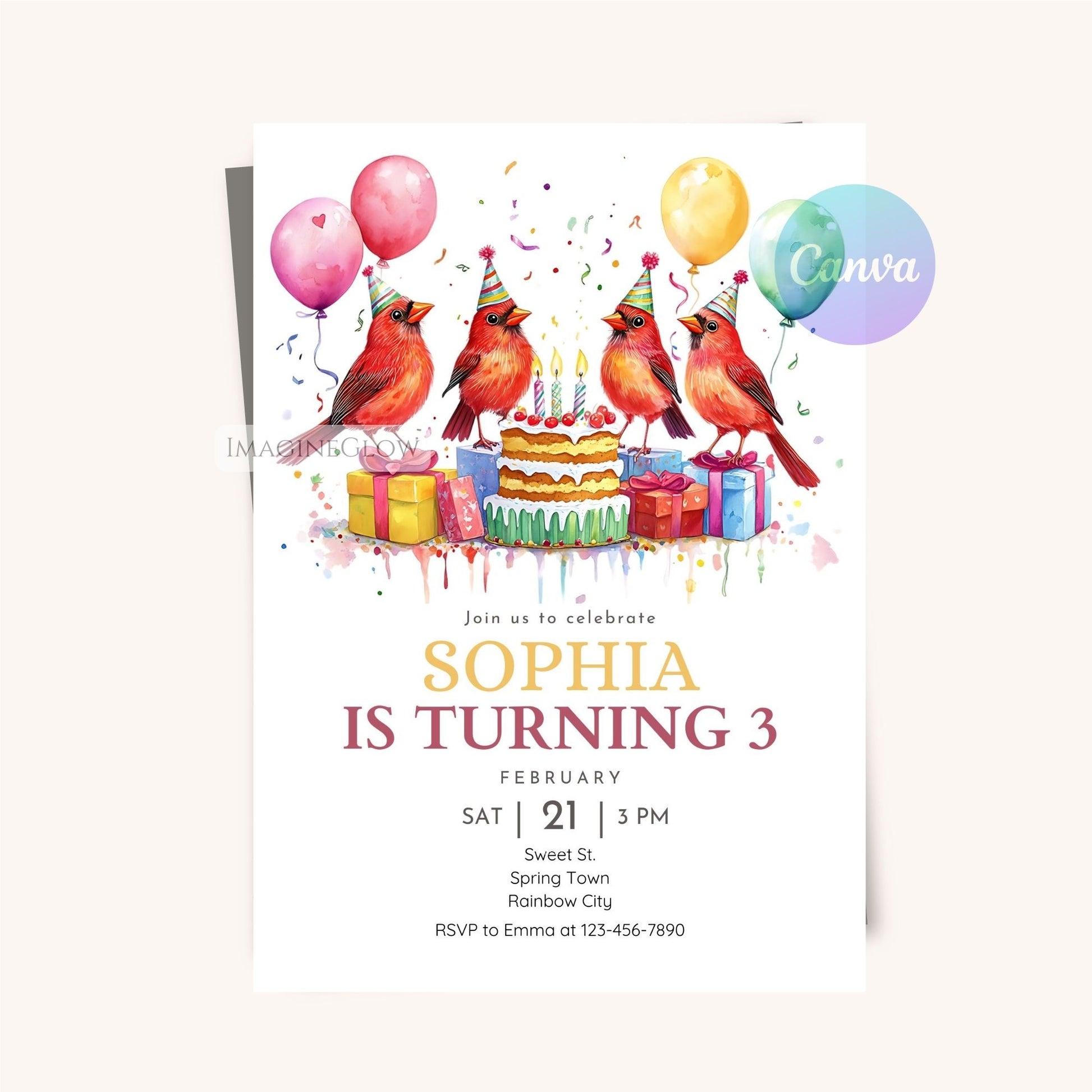 Vintage-style red bird party card