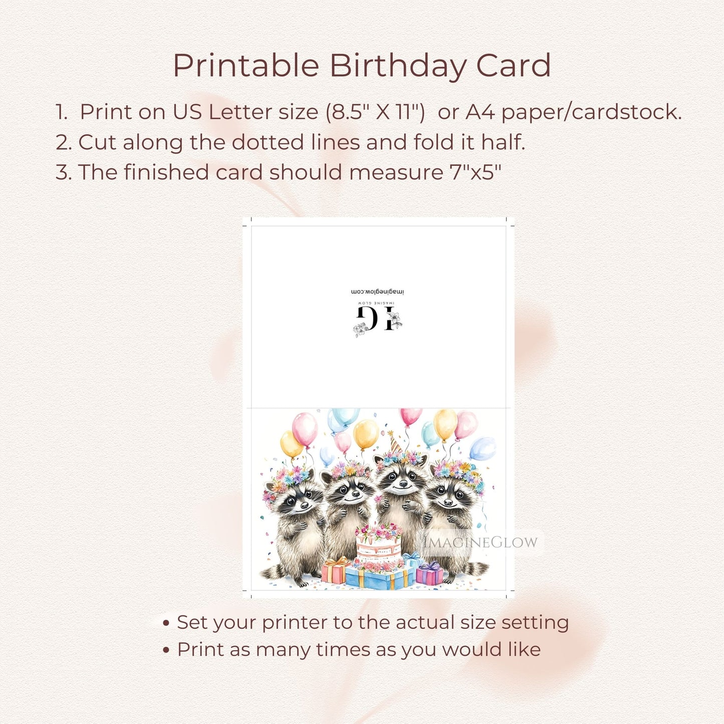 Forest animal raccoon birthday card with flowers
Charming floral raccoon birthday card artwork