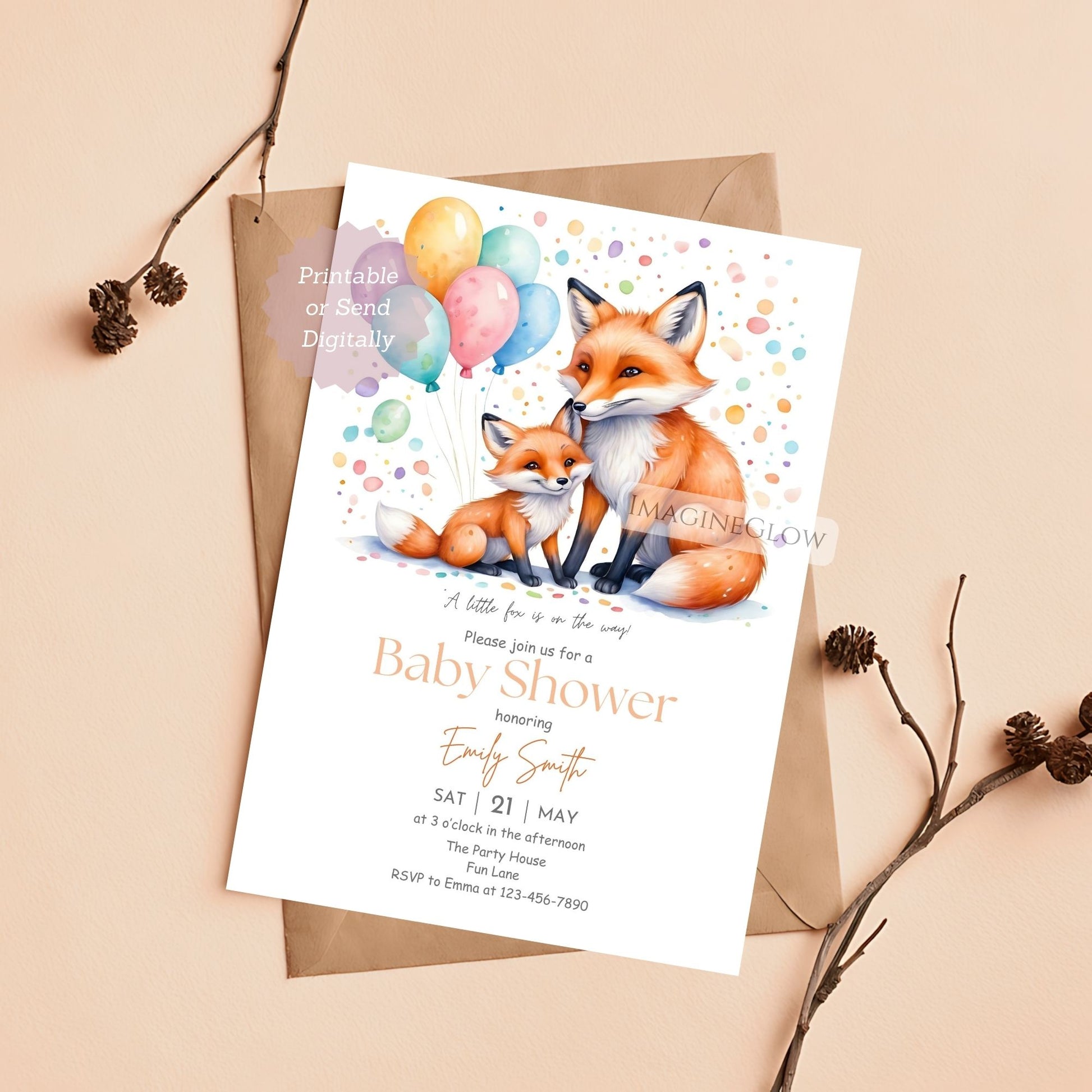 fox baby shower invitation