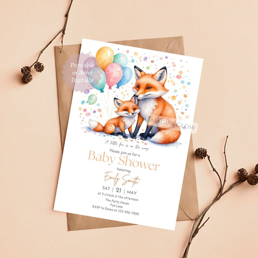 fox baby shower invitation