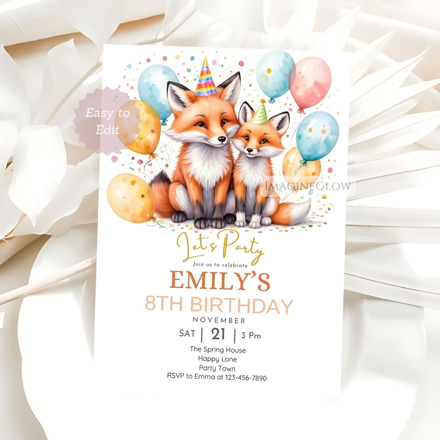 nature-inspired fox birthday invitation
