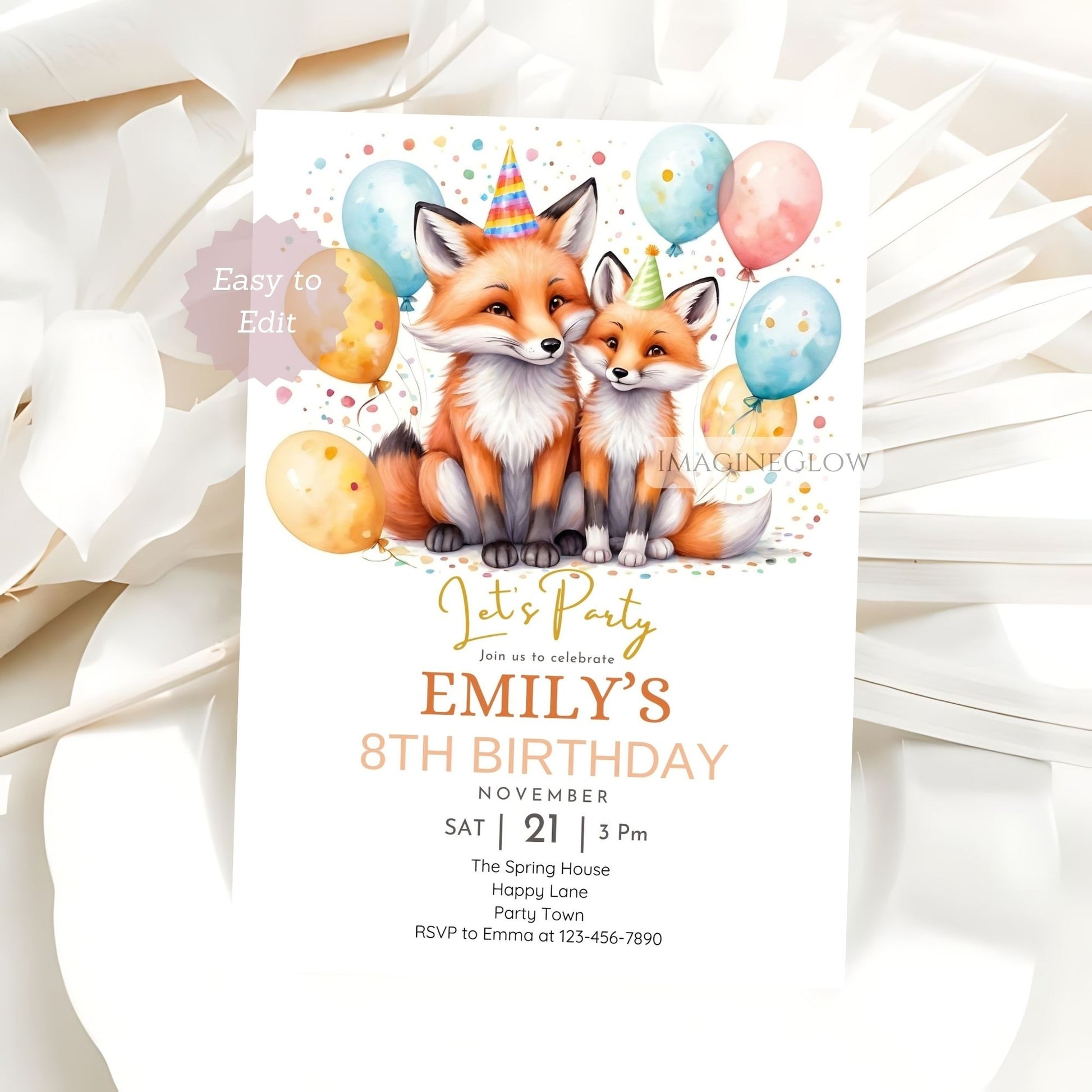 nature-inspired fox birthday invitation