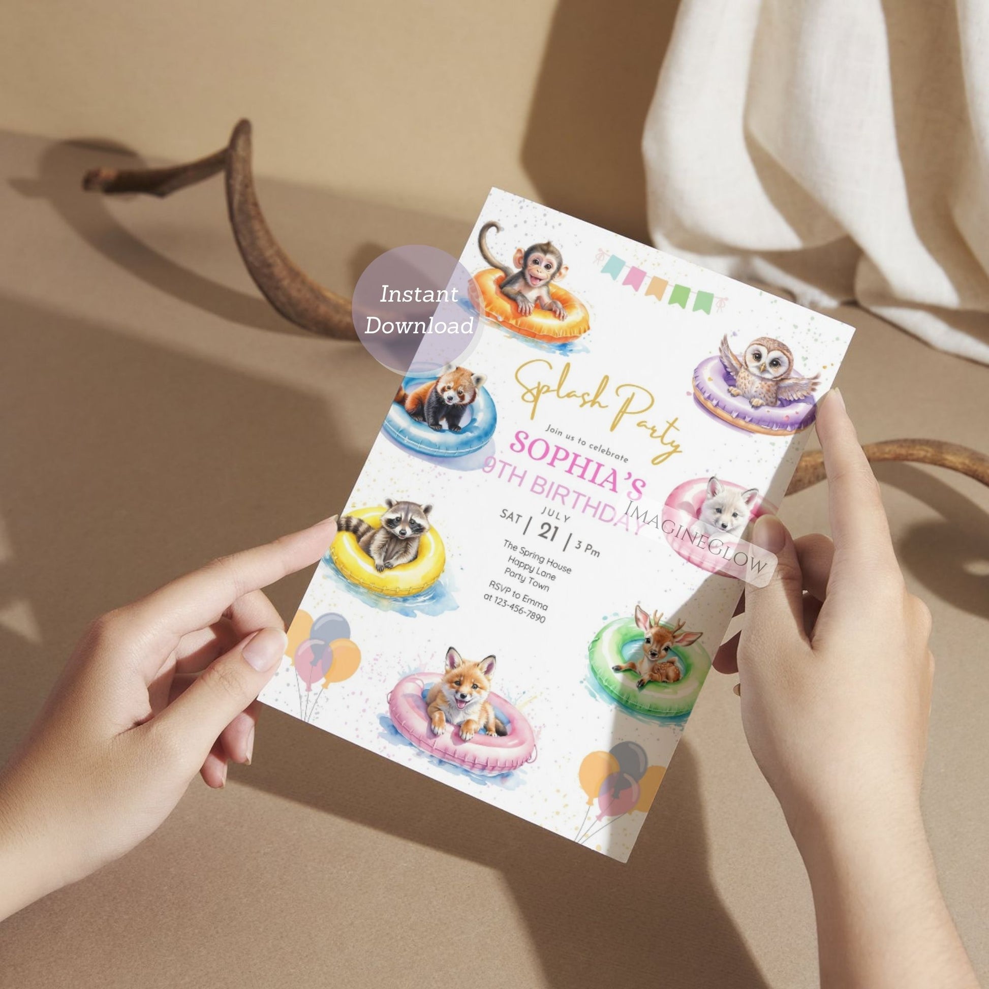 woodland animal beach party invite