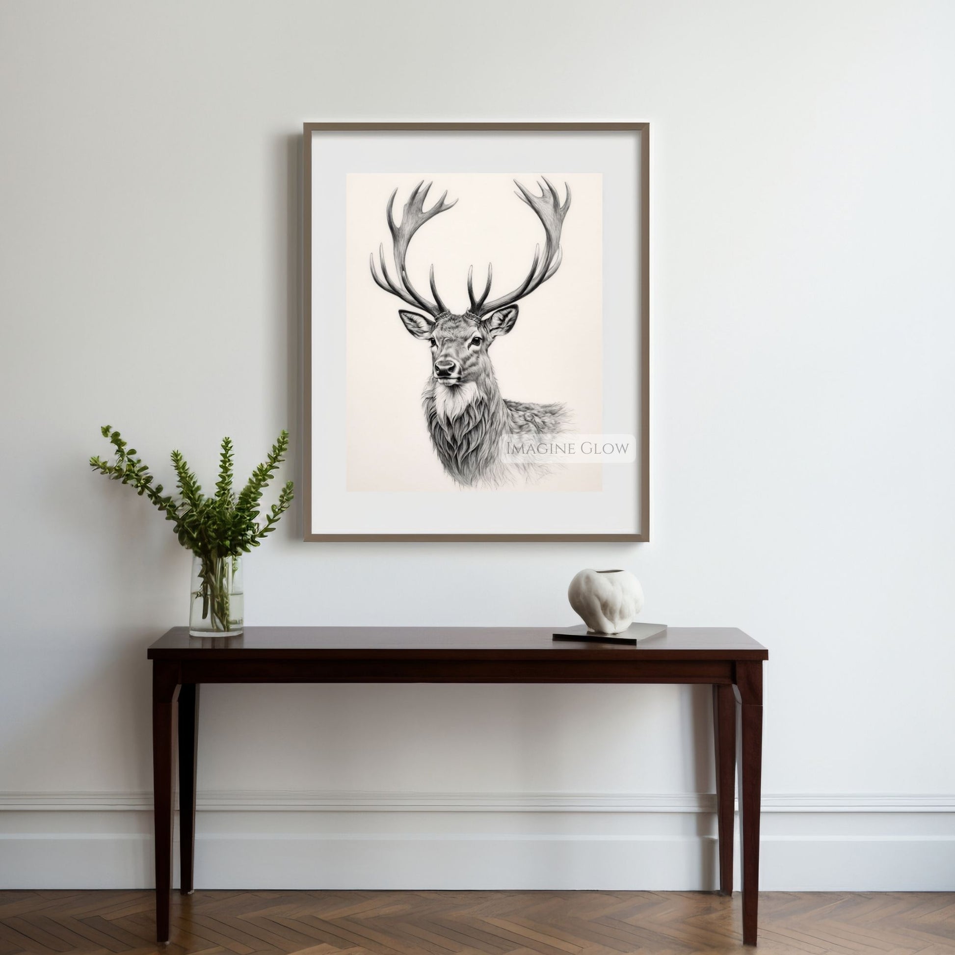 Black and white stag pencil drawing.