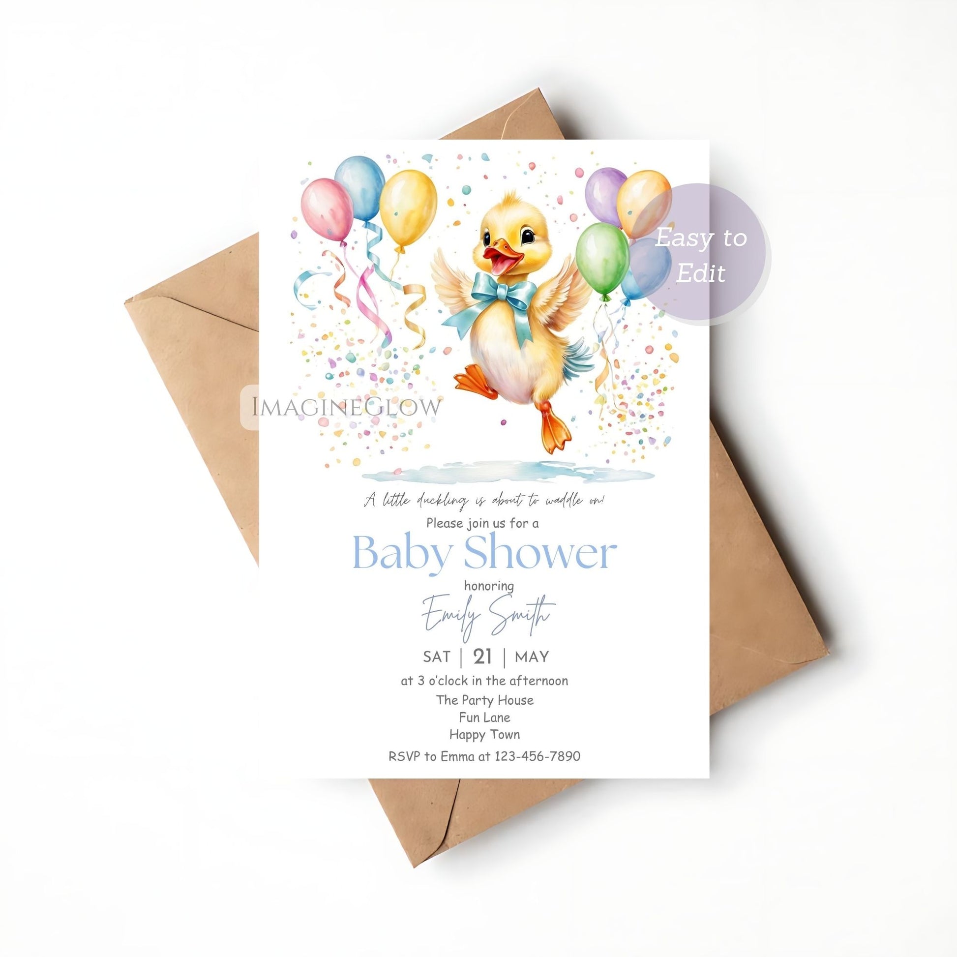 yellow balloon baby shower invitation