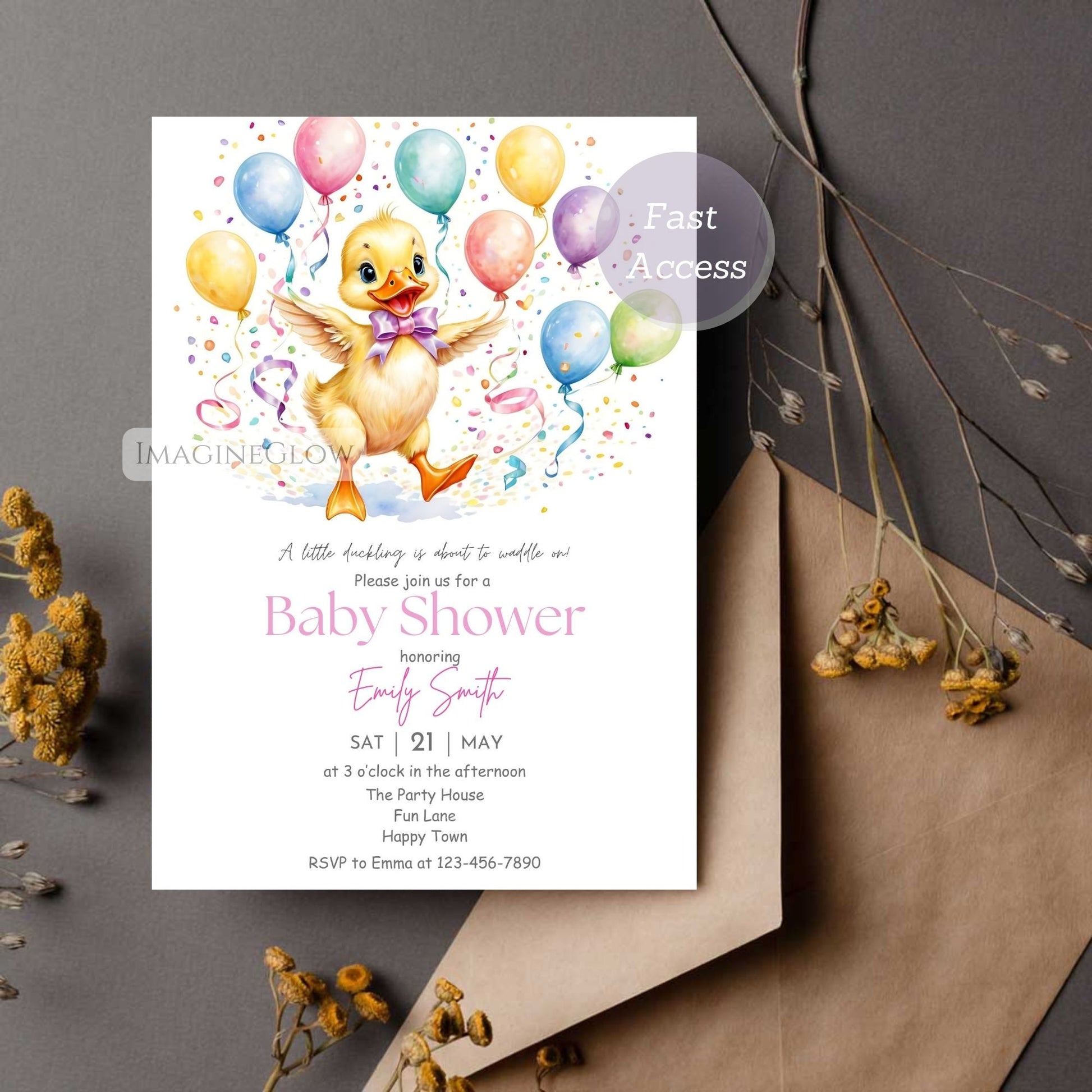 spring duckling baby shower girl invitation