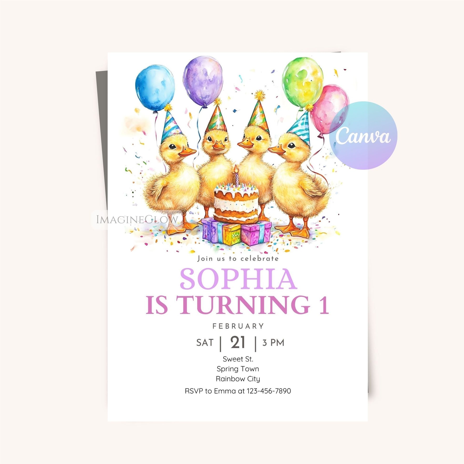 Yellow Duckling Invitation - Kids Party
Farm Animal Birthday Invitation - Baby Duck