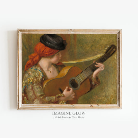 Printable vintage portrait of a woman playing guitar for wall decor