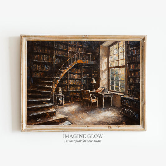 Classic artwork of an old bookstore for home library decoration