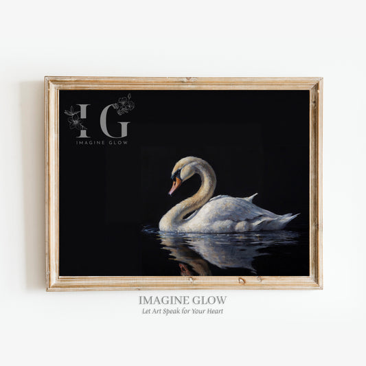 Elegant vintage swan artwork for moody, dramatic room decor