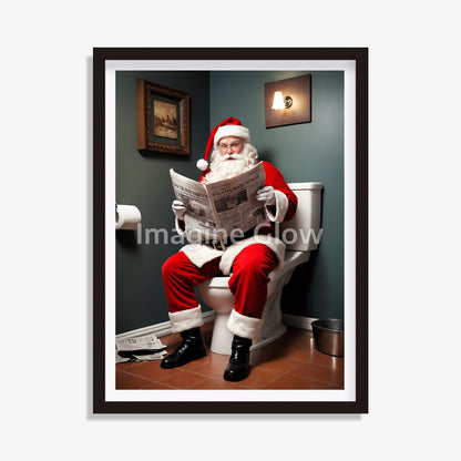 Festive holiday decor featuring Santa Claus reading a newspaper, available as printable art.
