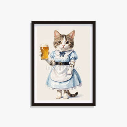 Printable funny cat beer art, ideal for humorous animal wall decor.