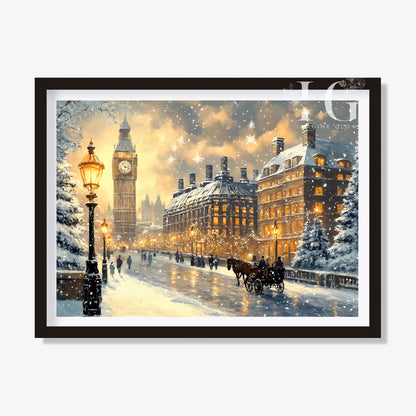 Vibrant Christmas city art print featuring a festive cityscape with holiday lights