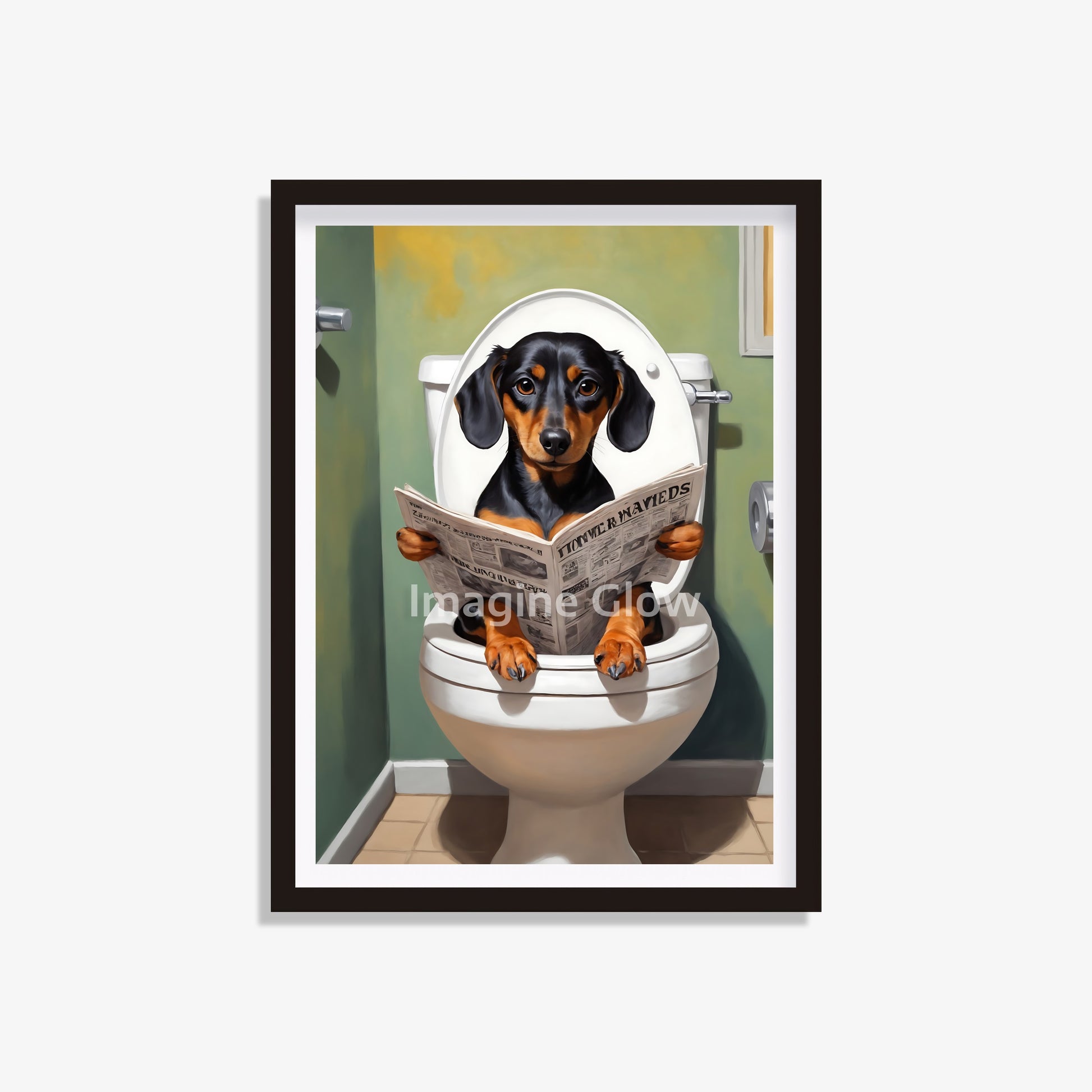 Dachshund in toilet printable featuring a humorous illustration