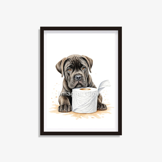 Printable Cane Corso dog in toilet wall art for a humorous bathroom decor.