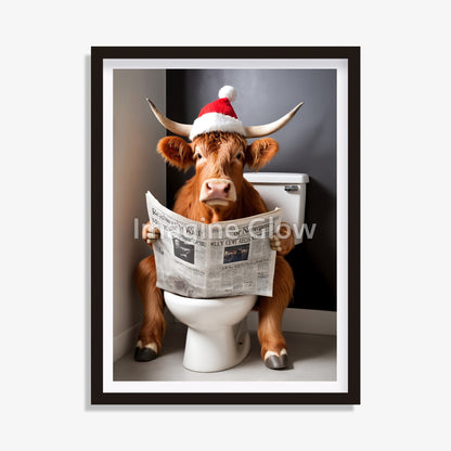 Highland cattle in toilet Christmas printable art for bathroom decor.