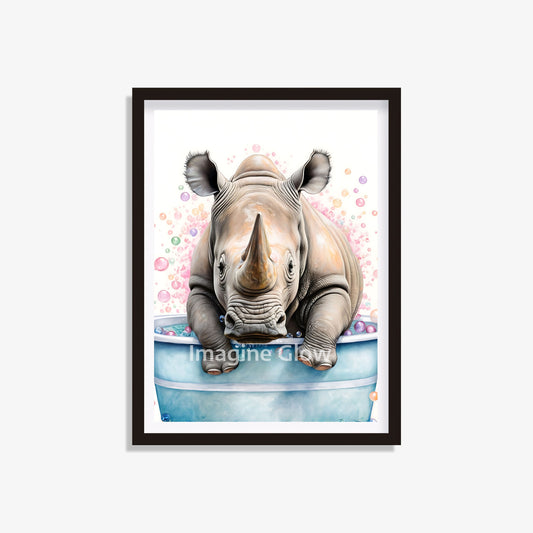 Rhino in the bathtub printable featuring a funny, whimsical design