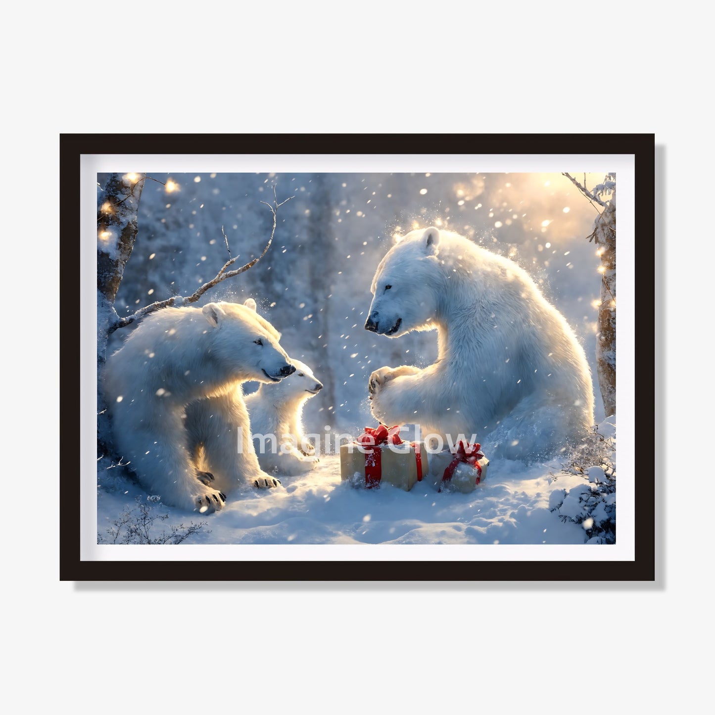 Polar Bear Christmas Art Print - Festive Animal Art