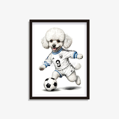 Funny illustration of a Poodle ready for a soccer game