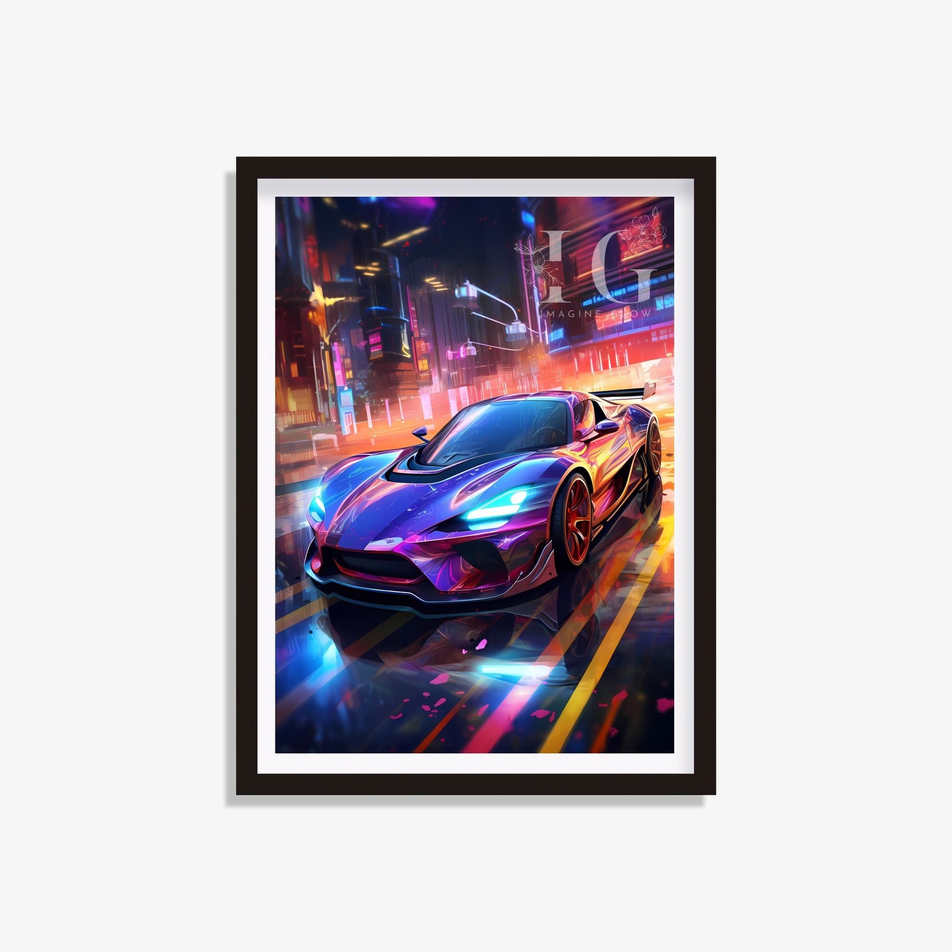 Striking wall art featuring a high-performance supercar