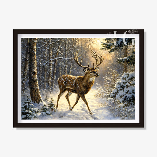 Snowy forest scene with reindeer to enhance your winter home decor