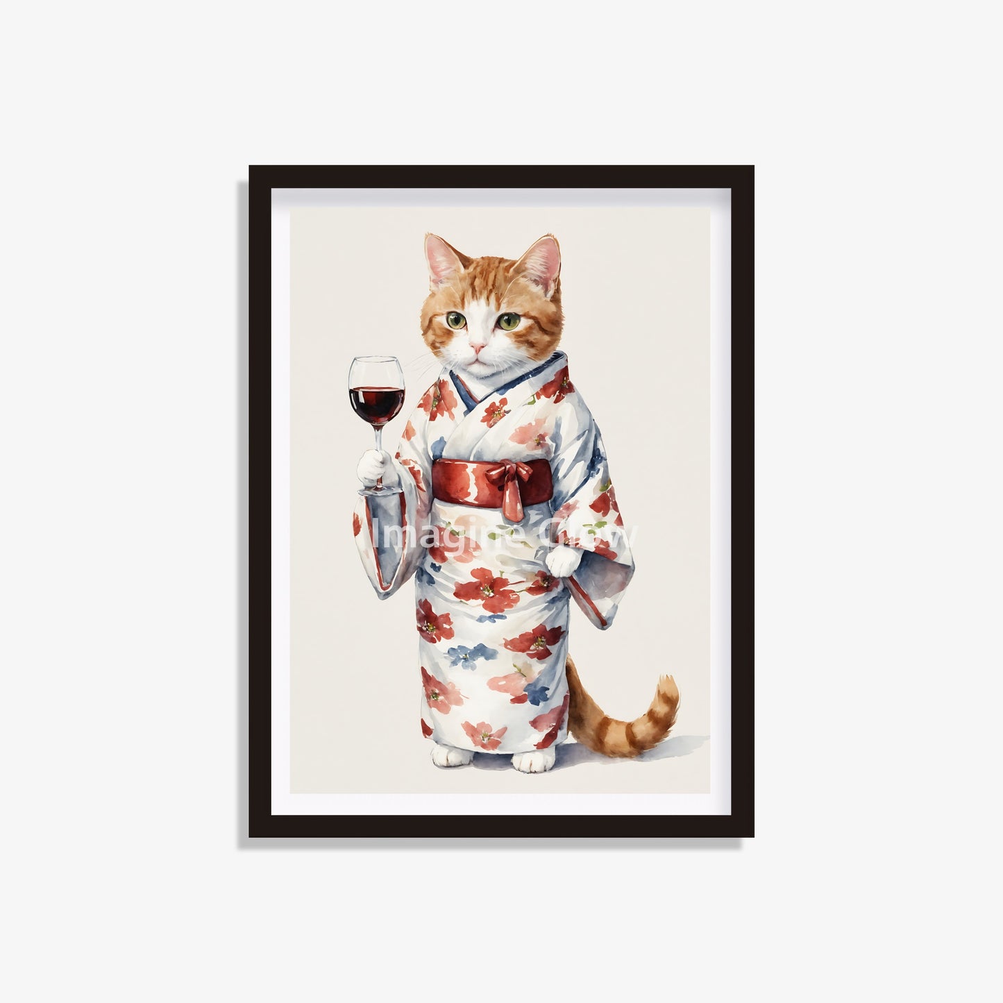 Funny Cat enjoying red wine wall art for playful animal-themed decor.