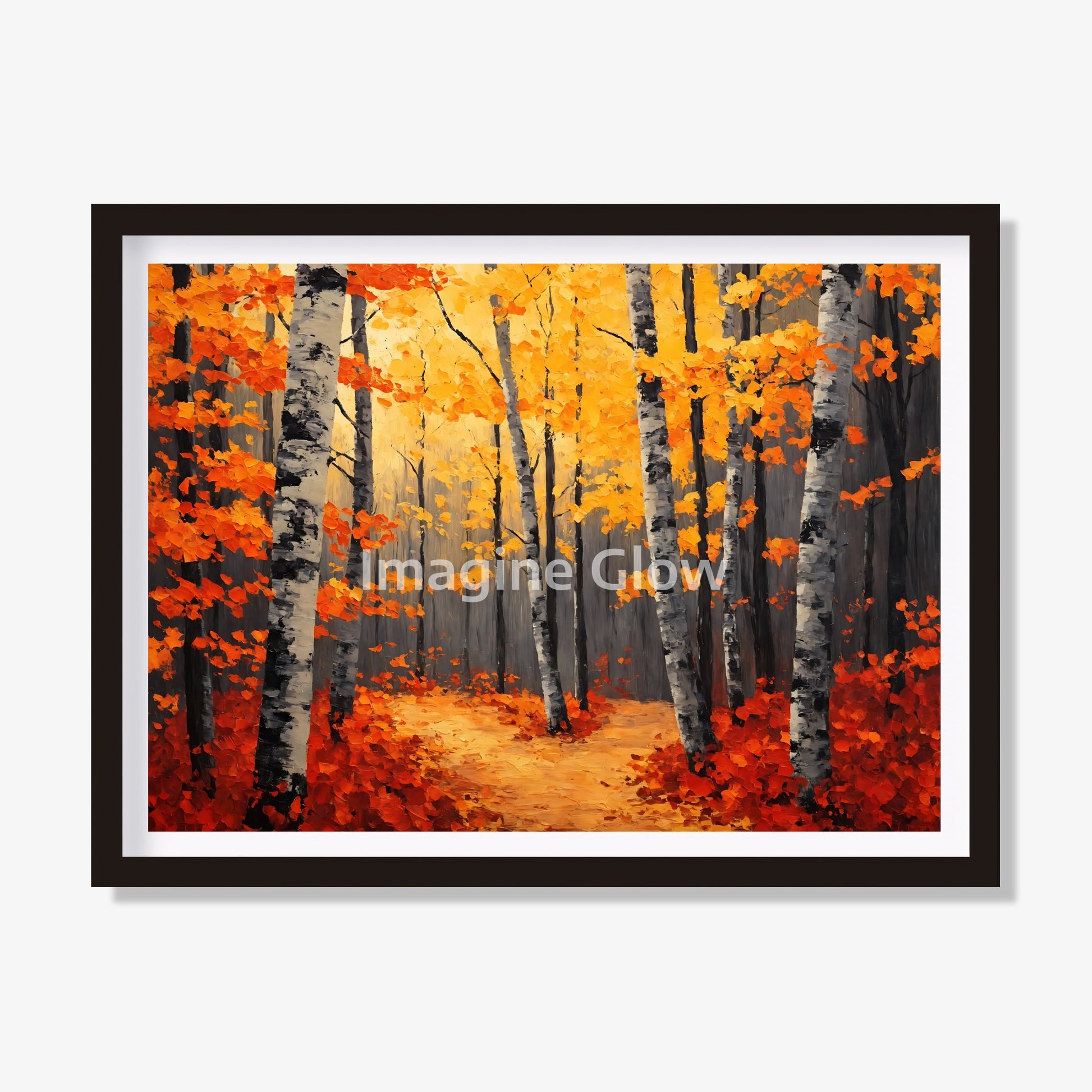 Scenic autumn forest path art for cozy home decoration