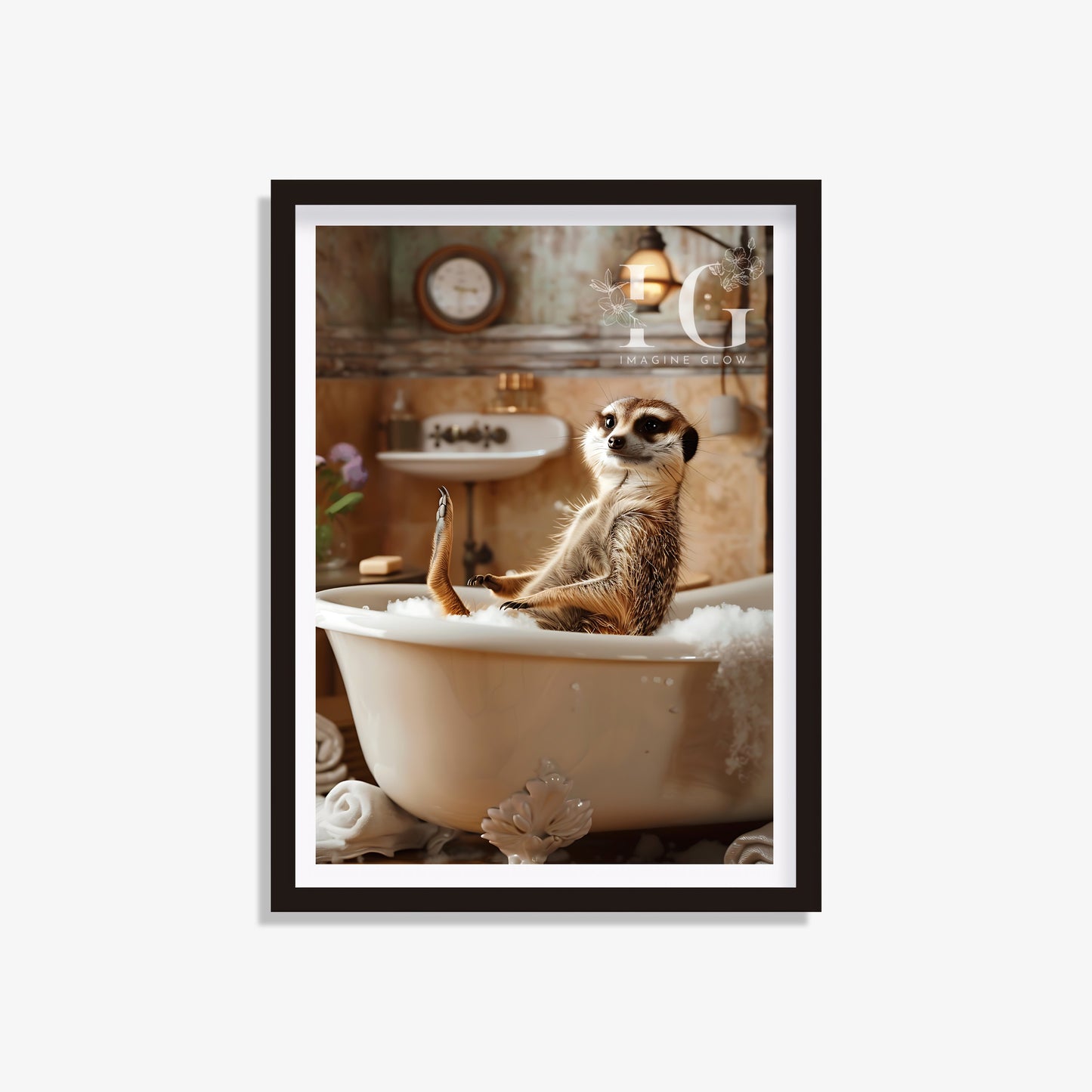 Meerkat in the bathtub printable featuring a cute, relaxed meerkat