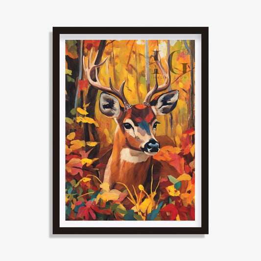 Autumn reindeer and forest print for enhancing fall home decor