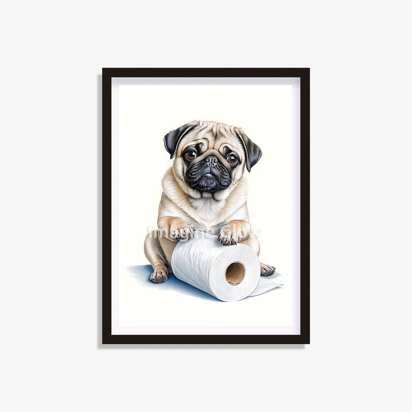 Pug in the toilet printable with a funny, whimsical design