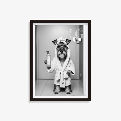 Schnauzer dog in bathrobe printable featuring a cute Schnauzer illustration