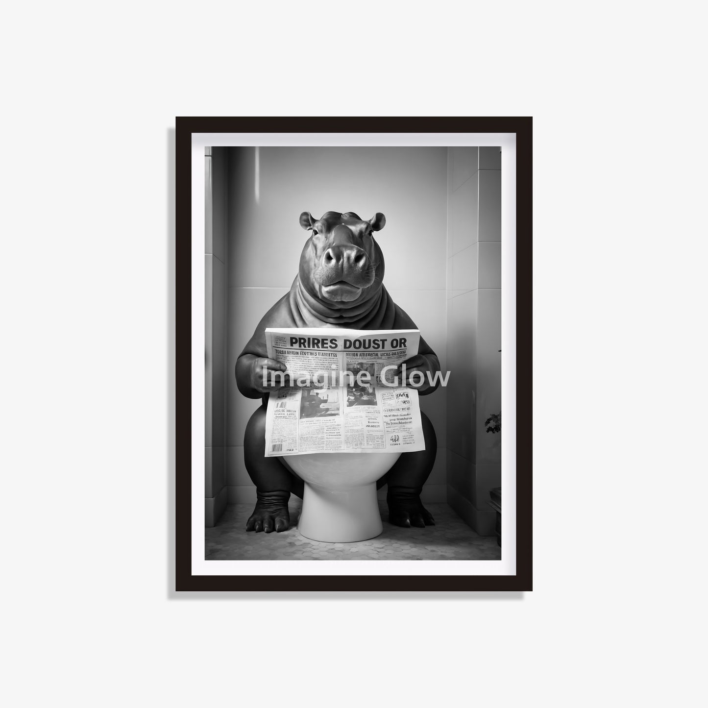 Hippo in toilet printable showcasing a whimsical bathroom scene